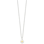 Sterling Silver Polished Yellow & White Enamel Flower Children's Necklace
