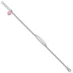 Sterling Silver Rhodium-plated Polished & Pink Enameled PRINCESS with 1 Inch Extension Children's Bracelet