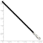 Sterling Silver 2mm Black Twisted Rubber Necklace