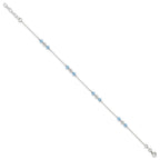 Sterling Silver Bead and Blue CZ 9 inch Plus 1 inch Extender - Total 10 inch Anklet