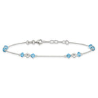 Sterling Silver Bead and Blue CZ 9 inch Plus 1 inch Extender - Total 10 inch Anklet