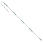 Sterling Silver Bead and Blue CZ 9 inch Plus 1 inch Extender - Total 10 inch Anklet
