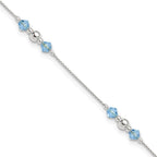 Sterling Silver Bead and Blue CZ 9 inch Plus 1 inch Extender - Total 10 inch Anklet
