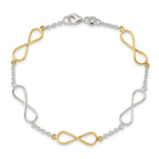 Sterling Silver Polished Flash Gold Infinity Symbol Bracelet