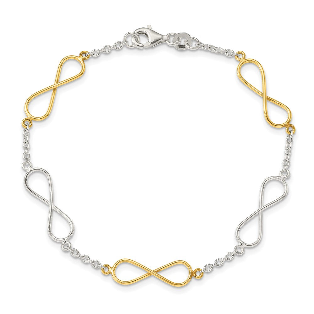 Sterling Silver Polished Flash Gold Infinity Symbol Bracelet