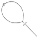 Sterling Silver Rhodium-plated Polished Cross Attached Ring/Bracelet