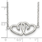 Sterling Silver Polished Two Hearts CZ Necklace