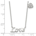 Sterling Silver Rhodium-plated Polished LOVE with CZ Heart Necklace