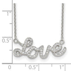 Sterling Silver Rhodium-plated Polished CZ LOVE 18in Necklace