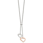 Sterling Silver Rose-tone Polished Textured 2-Heart Necklace