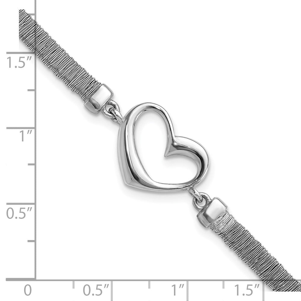 Sterling Silver Polished Wire Wrapped Texture Heart w/ .75in Ext Bracelet