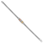 Sterling Silver Rose And Yellow Gold-tone CZ Beads Mesh Bracelet