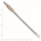 Sterling Silver Rose And Yellow Gold-tone CZ Beads Mesh Bracelet