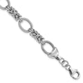 Sterling Silver Rhod-plated Polished Textured Fancy Link Bracelet