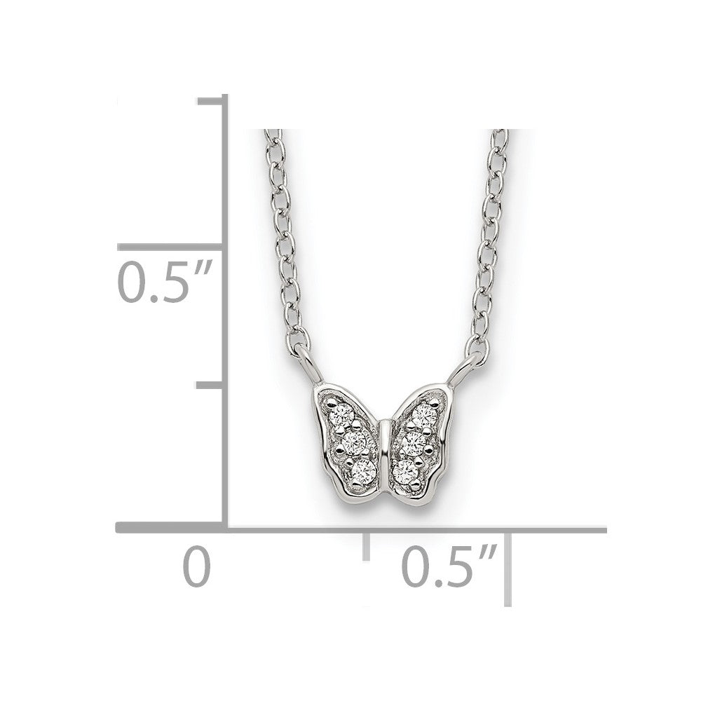Sterling Silver Rhodium-plated Polished CZ Butterfly 16 Inch Necklace with 2 Inch extension