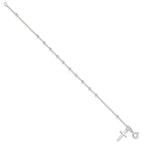 Sterling Silver Beaded Cross Charm Bracelet