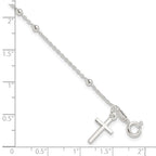 Sterling Silver Beaded Cross Charm Bracelet