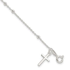 Sterling Silver Beaded Cross Charm Bracelet