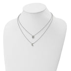 Sterling Silver RH-plated Polished CZ Moon and Star Double Strand Necklace