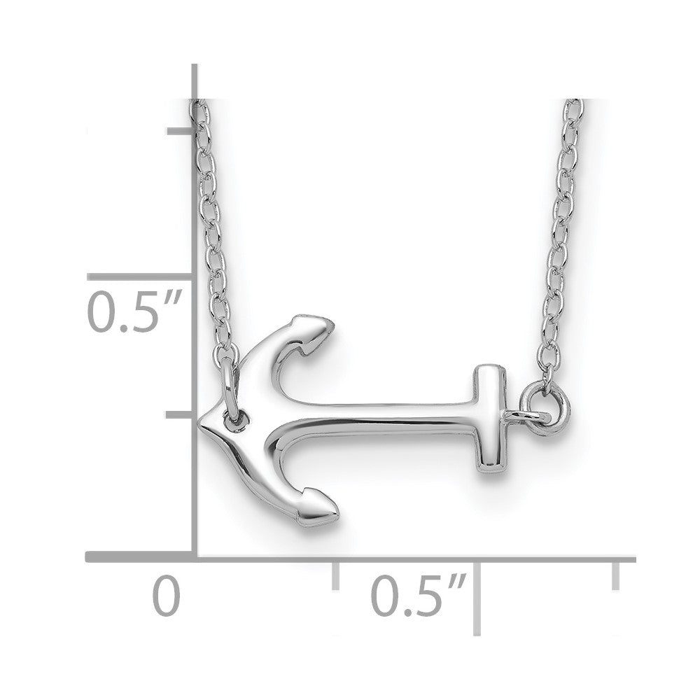 Sterling Silver Rhodium-plated Anchor 16 inch with a 2 inch extention Necklace
