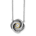 Sterling Silver & 14k Gold CZ Twist w/2in ext Necklace