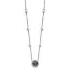 Sterling Silver RH-plated Dark Mystic CZ Halo Pendant on 10-Station Necklac