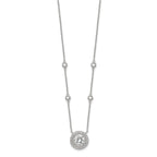 Sterling Silver RH-plated Round CZ Pendant w/2in. ext. 4-Station Necklace