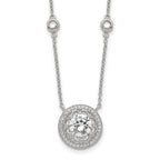Sterling Silver RH-plated Round CZ Pendant w/2in. ext. 4-Station Necklace