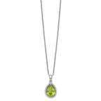 Sterling Silver Rhodium Polished Simulated Peridot & CZ Necklace