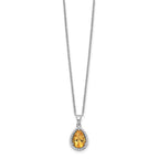 Sterling Silver Rhodium Polished Citrine & CZ Necklace