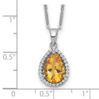 Sterling Silver Rhodium Polished Citrine & CZ Necklace