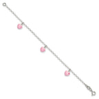 Sterling Silver Polished Pink Enameled Hearts Children's Bracelet