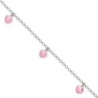 Sterling Silver Polished Pink Enameled Hearts Children's Bracelet