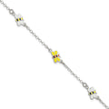 Sterling Silver Polished and Enameled Bees 5 inch Plus 1 inch Extension Children's Bracelet