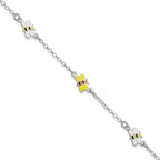 Sterling Silver Polished and Enameled Bees 5 inch Plus 1 inch Extension Children's Bracelet