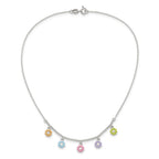 Sterling Silver Polished Multi-color Enameled Flowers Children's Necklace