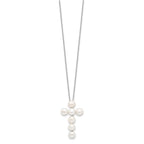 Sterling Silver Rhodium-plated 6-7mm White Button Freshwater Cultured Pearl Cross 17 inch Necklace