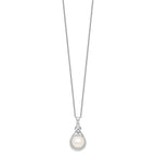 Sterling Silver Rhodium-plated 10-11mm White Button Freshwater Cultured Pearl and CZ 17 inch Necklace