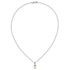 Sterling Silver Rhodium-plated 6-7mm White Button Freshwater Cultured Pearl and CZ 17 inch Necklace