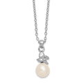 Sterling Silver Rhodium-plated 6-7mm White Button Freshwater Cultured Pearl and CZ 17 inch Necklace