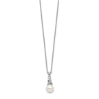 Sterling Silver Rhodium-plated 6-7mm White Near-Round Freshwater Cultured Pearl and CZ 17 inch Necklace
