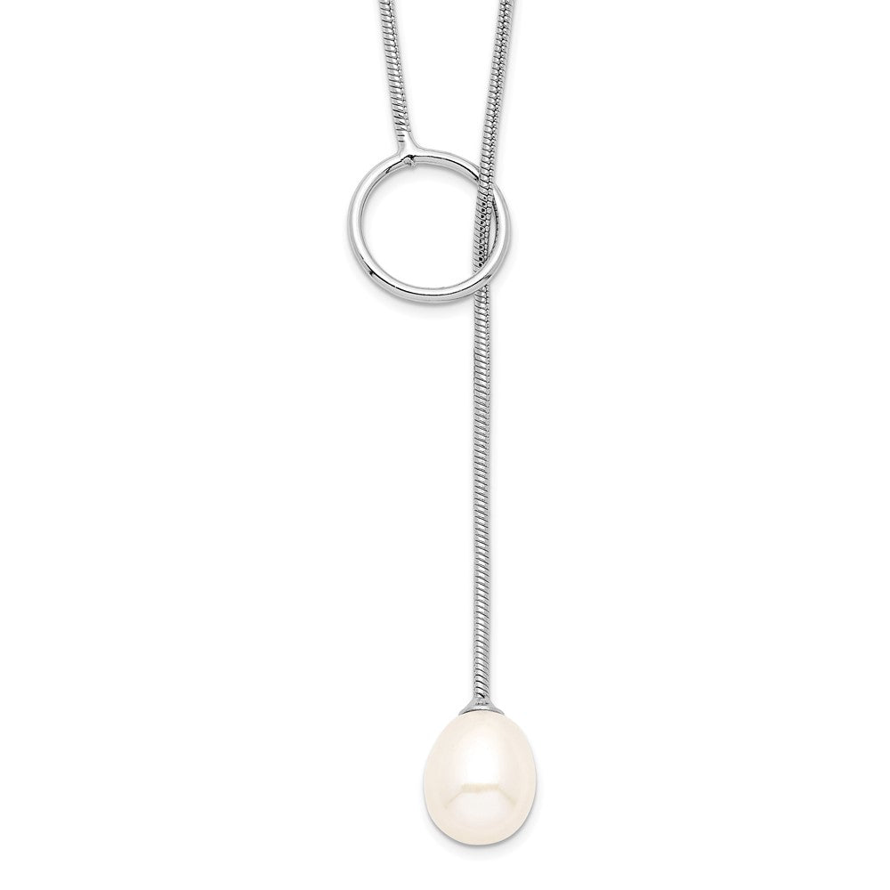 Sterling Silver Rhodium-plated 7-8mm White Teardrop Freshwater Cultured Pearl Toggle Drop 19.5 inch Necklace