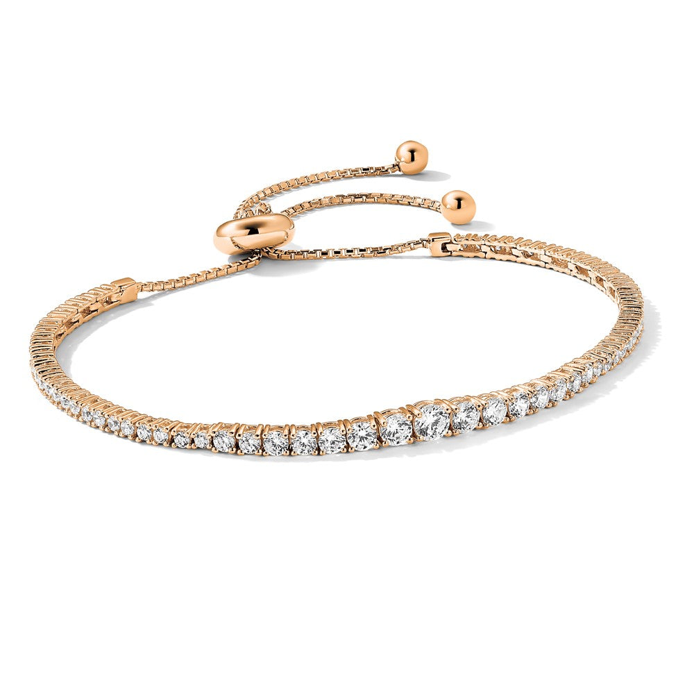 Sterling Shimmer Sterling Silver Rose-tone Flash Rose Gold-plated 67 Stone Graduated CZ Adjustable 5 inch up to 9 inch Bracelet