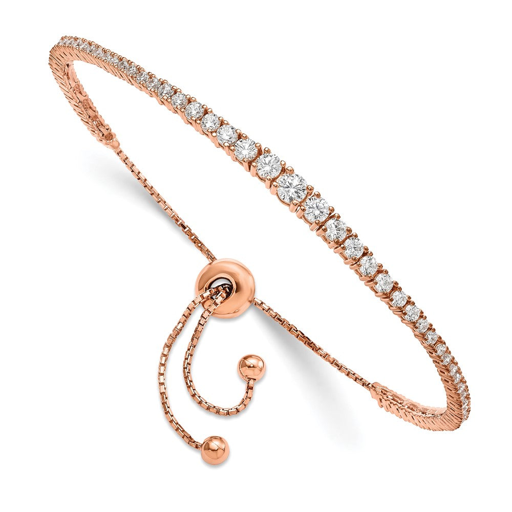 Sterling Shimmer Sterling Silver Rose-tone Flash Rose Gold-plated 67 Stone Graduated CZ Adjustable 5 inch up to 9 inch Bracelet