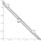 Sterling Silver Rhodium-plated Heart 2-Strand 9 inch Plus 1 inch Extender - Total 10 inch Anklet