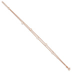 Sterling Silver Rose-tone Heart 2-Strand 9 inch Plus 1 inch Extender - Total 10 inch Anklet