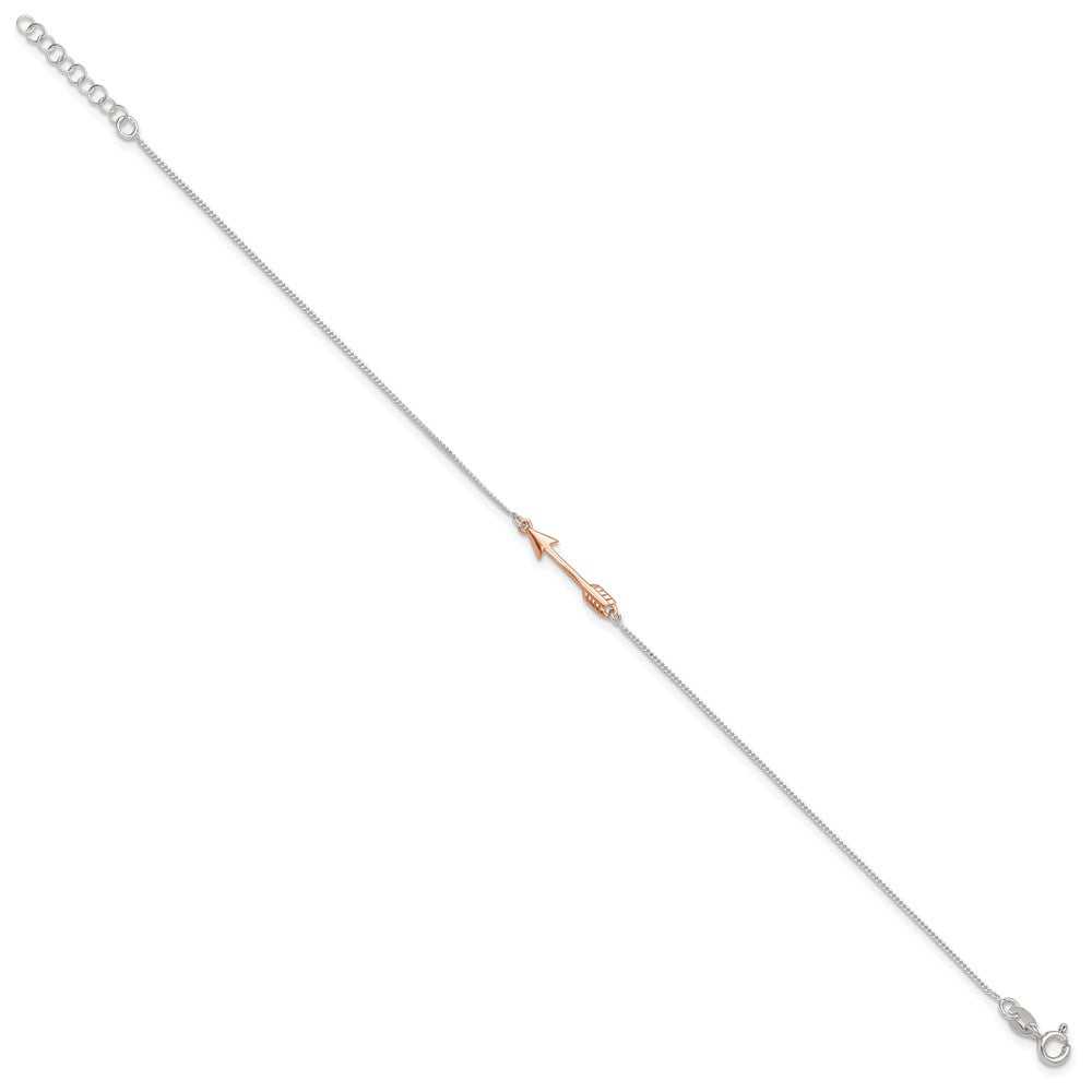Sterling Silver with Rose-tone Arrow 9 inch Plus 1 inch Extender - Total 10 inch Anklet