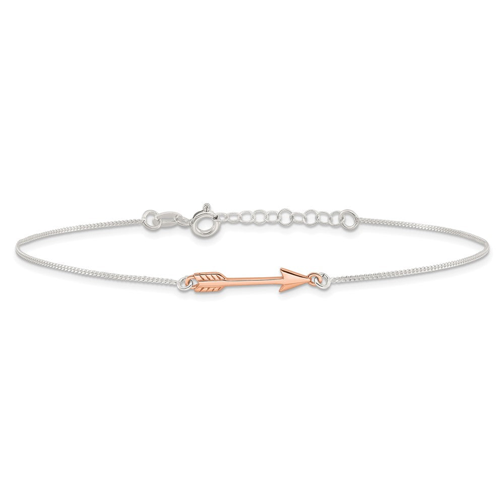 Sterling Silver with Rose-tone Arrow 9 inch Plus 1 inch Extender - Total 10 inch Anklet