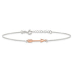 Sterling Silver with Rose-tone Arrow 9 inch Plus 1 inch Extender - Total 10 inch Anklet