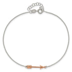 Sterling Silver with Rose-tone Arrow 9 inch Plus 1 inch Extender - Total 10 inch Anklet